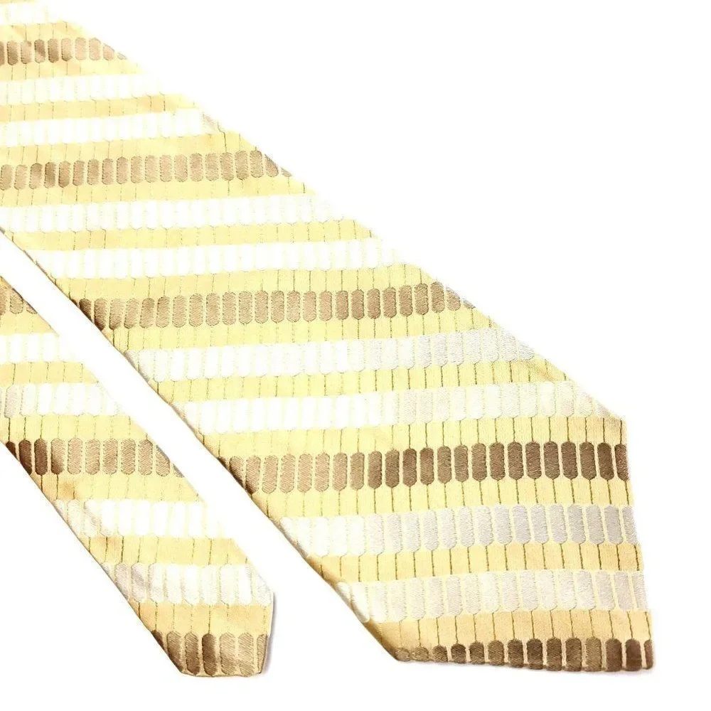 Gianfranco Ruffini Italy Yellow Striped Woven Silk Tie‎